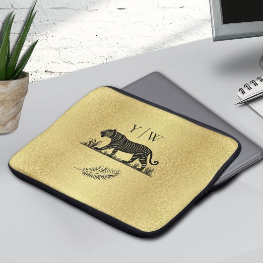 Elegantes Muster Gold Black Monogram Laptopschutzhülle