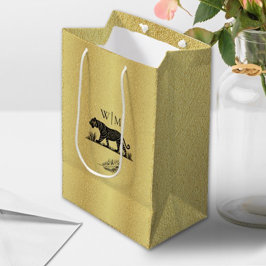 Elegantes Muster Gold Black Monogram Medium Gesche Mittlere Geschenktüte