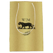 Elegantes Muster Gold Black Monogram Medium Gesche Mittlere Geschenktüte (Vorderseite)