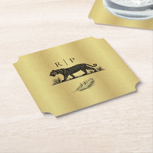 Elegantes Muster Gold Black Monogram Untersetzer (angewinkelt)