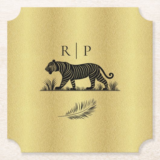 Elegantes Muster Gold Black Monogram Untersetzer (Vorderseite)