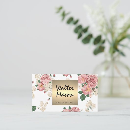 Elegantes Muster Gold Trim Square Visitenkarte (Stehend Vorderseite)