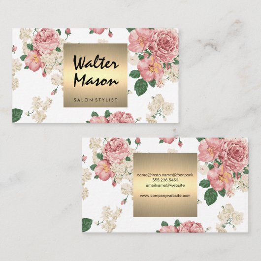 Elegantes Muster Gold Trim Square Visitenkarte (Vorne/Hinten)