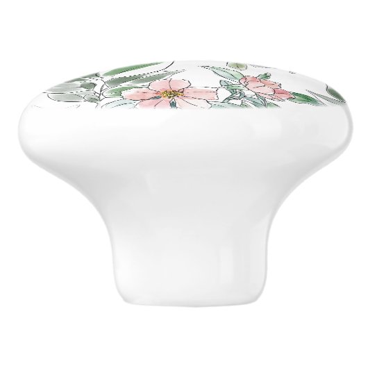 Elegantes Muster grün und rosa, florales Muster Keramikknauf (Seitenansicht)