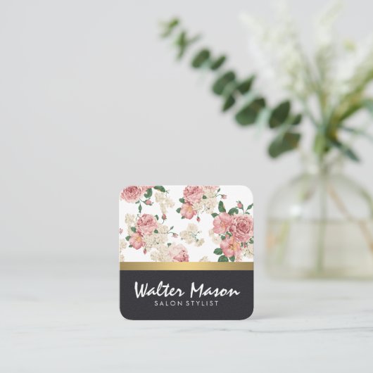 Elegantes Muster Leather Gold Trim Quadratische Visitenkarte (Stehend Vorderseite)