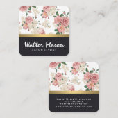 Elegantes Muster Leather Gold Trim Quadratische Visitenkarte (Vorne/Hinten)