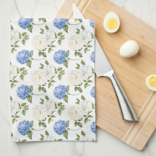 Elegantes Muster mit blauen Hortensienblüten  Geschirrtuch