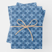 Elegantes Muster mit blauer Geometrie Geschenkpapier Set (Beispiel)
