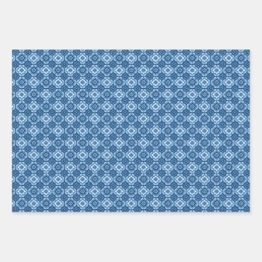 Elegantes Muster mit blauer Geometrie Geschenkpapier Set (Vorderseite)