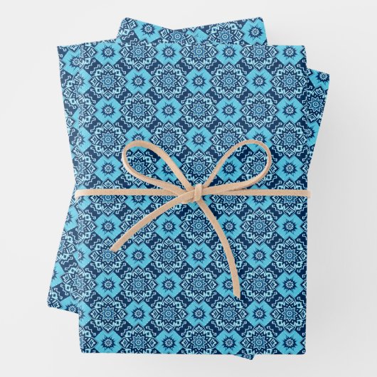 Elegantes Muster mit blauer Geometrie Geschenkpapier Set (Beispiel)