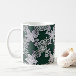 Elegantes Muster mit Blumenmuster in Grün und Weiß Kaffeetasse