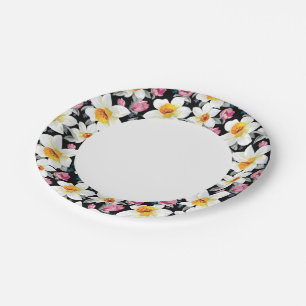 Elegantes Muster mit Narzisse-Blume Pappteller