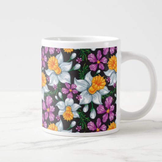 Elegantes Muster mit Narzissen Blume 2 Jumbo-Tasse (Rechts)