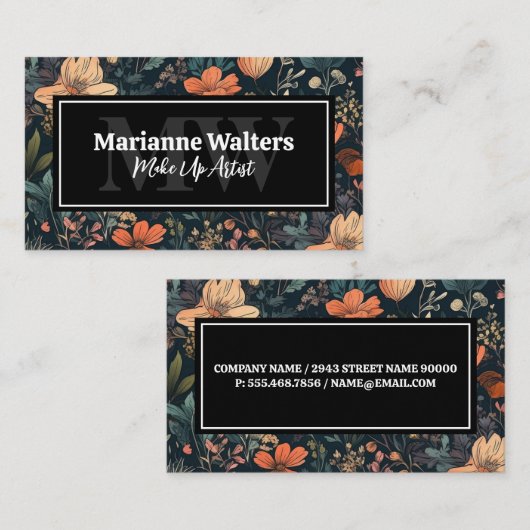 Elegantes Muster | Monogramm Visitenkarte (Vorne/Hinten)