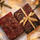 Elegantes Muster RED GOLD Frohe Weihnachten Geschenkpapier Set