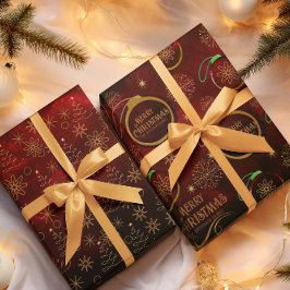 Elegantes Muster RED GOLD Frohe Weihnachten Geschenkpapier Set