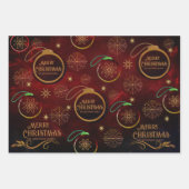 Elegantes Muster RED GOLD Frohe Weihnachten Geschenkpapier Set (Vorderseite)