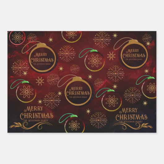 Elegantes Muster RED GOLD Frohe Weihnachten Geschenkpapier Set (Vorderseite)