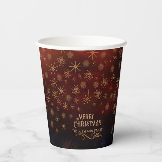 Elegantes Muster RED GOLD Frohe Weihnachten Pappbecher (Rückseite)