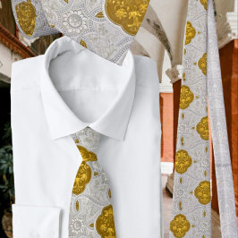 Elegantes Muster Silver Gold Medallion Krawatte