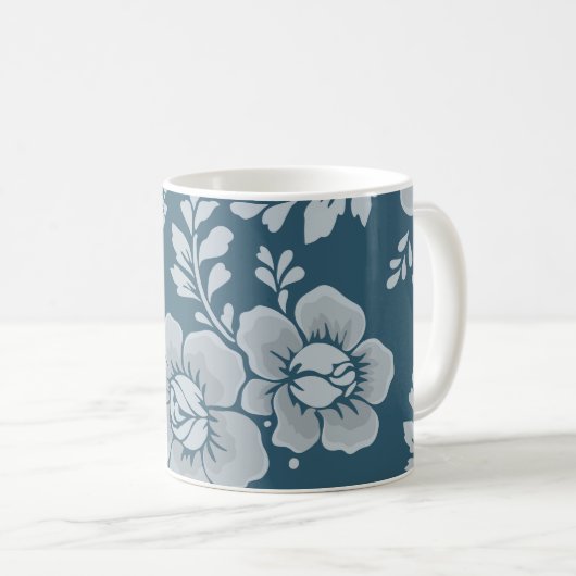 Elegantes Muster Vintager blauer Blume Kaffeetasse (VorderseiteRechts)
