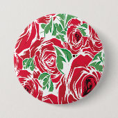 Elegantes Muster Vintager Rose - Rot und Grün Button (Vorderseite)