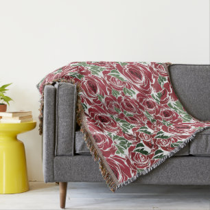Elegantes Muster Vintager Rose - Rot und Grün Decke