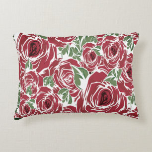 Elegantes Muster Vintager Rose - Rot und Grün Dekokissen