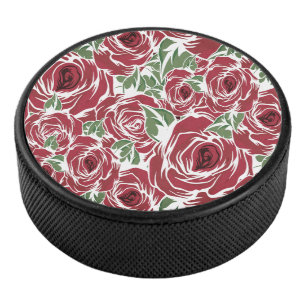 Elegantes Muster Vintager Rose - Rot und Grün Eishockey Puck