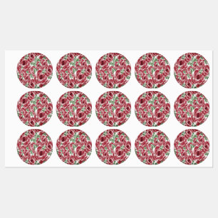 Elegantes Muster Vintager Rose - Rot und Grün Etiketten