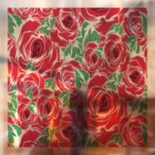 Elegantes Muster Vintager Rose - Rot und Grün Fensteraufkleber (Blatt 2)