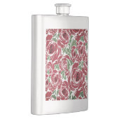 Elegantes Muster Vintager Rose - Rot und Grün Flachmann (Rechts)