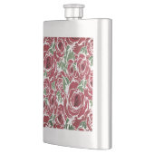 Elegantes Muster Vintager Rose - Rot und Grün Flachmann (Links)