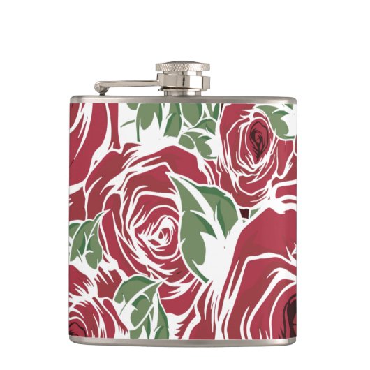 Elegantes Muster Vintager Rose - Rot und Grün Flachmann (Vorderseite)