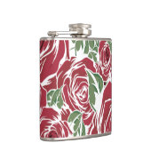 Elegantes Muster Vintager Rose - Rot und Grün Flachmann (Rechts)