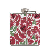 Elegantes Muster Vintager Rose - Rot und Grün Flachmann (Rückseite)
