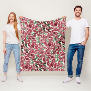 Elegantes Muster Vintager Rose - Rot und Grün Fleecedecke