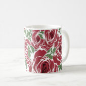 Elegantes Muster Vintager Rose - Rot und Grün Kaffeetasse (VorderseiteRechts)