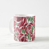 Elegantes Muster Vintager Rose - Rot und Grün Kaffeetasse (Vorderseite Links)