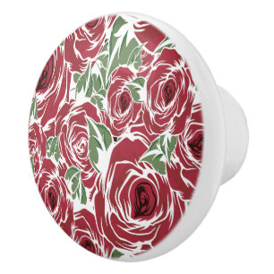 Elegantes Muster Vintager Rose - Rot und Grün Keramikknauf