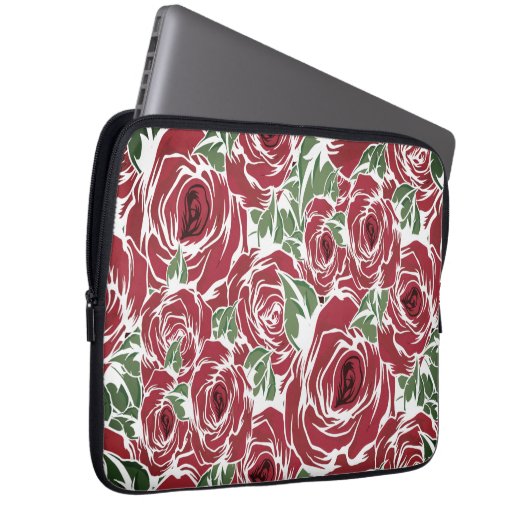 Elegantes Muster Vintager Rose - Rot und Grün Laptopschutzhülle (Vorne Rechts)