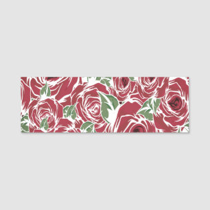 Elegantes Muster Vintager Rose - Rot und Grün Namensschild