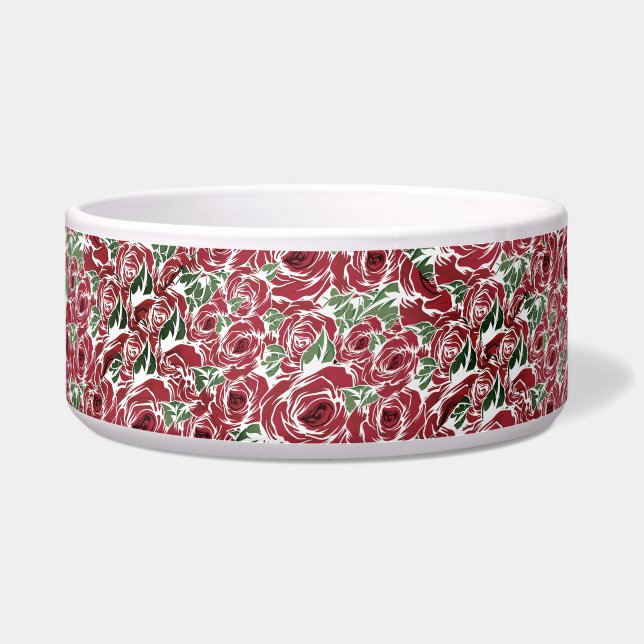 Elegantes Muster Vintager Rose - Rot und Grün Napf (Vorderseite)