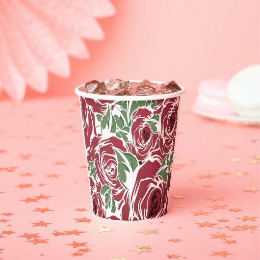 Elegantes Muster Vintager Rose - Rot und Grün Pappbecher (Insitu)