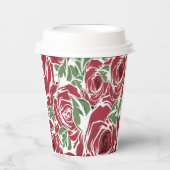 Elegantes Muster Vintager Rose - Rot und Grün Pappbecher (Vorderseite)