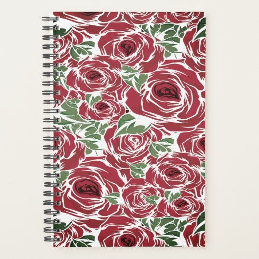 Elegantes Muster Vintager Rose - Rot und Grün Planer (Vorderseite)