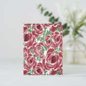Elegantes Muster Vintager Rose - Rot und Grün Postkarte (Stehend Vorderseite)