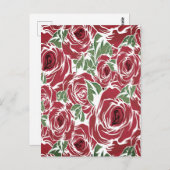 Elegantes Muster Vintager Rose - Rot und Grün Postkarte (Vorne/Hinten)