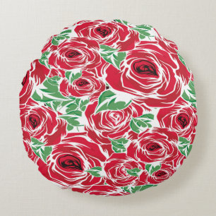 Elegantes Muster Vintager Rose - Rot und Grün Rundes Kissen