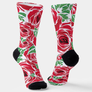 Elegantes Muster Vintager Rose - Rot und Grün Socken